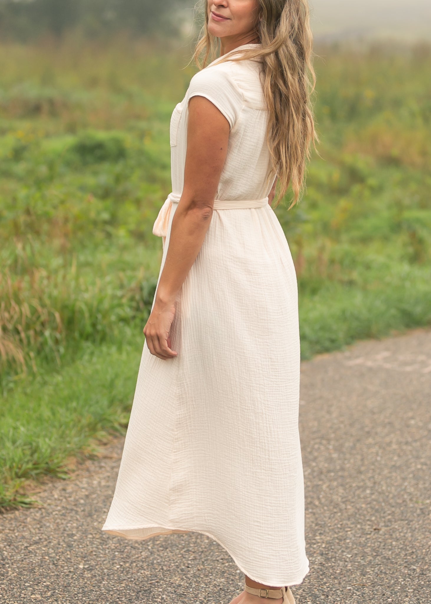 Willow Blush Pink Cotton Gauze Midi Dress, Medium