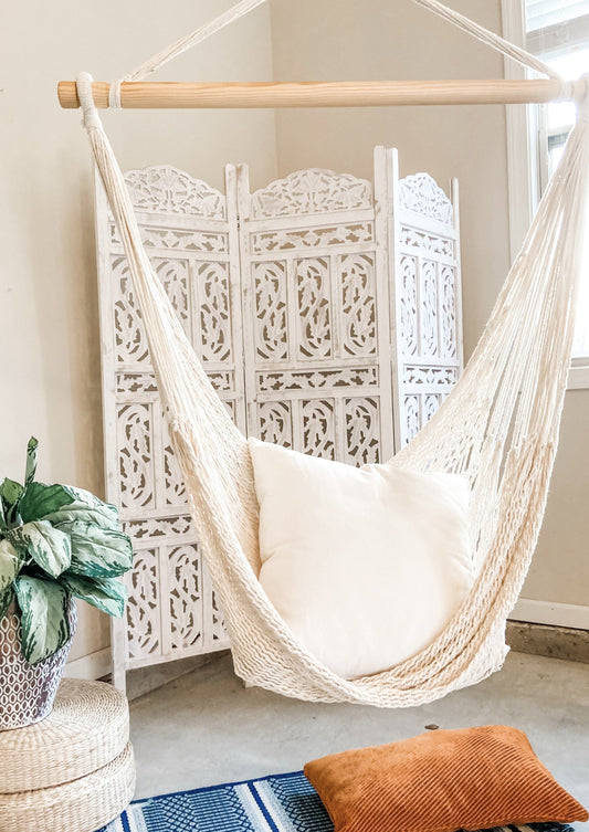 Silla hamaca de macramé tejido blanco | DIANA