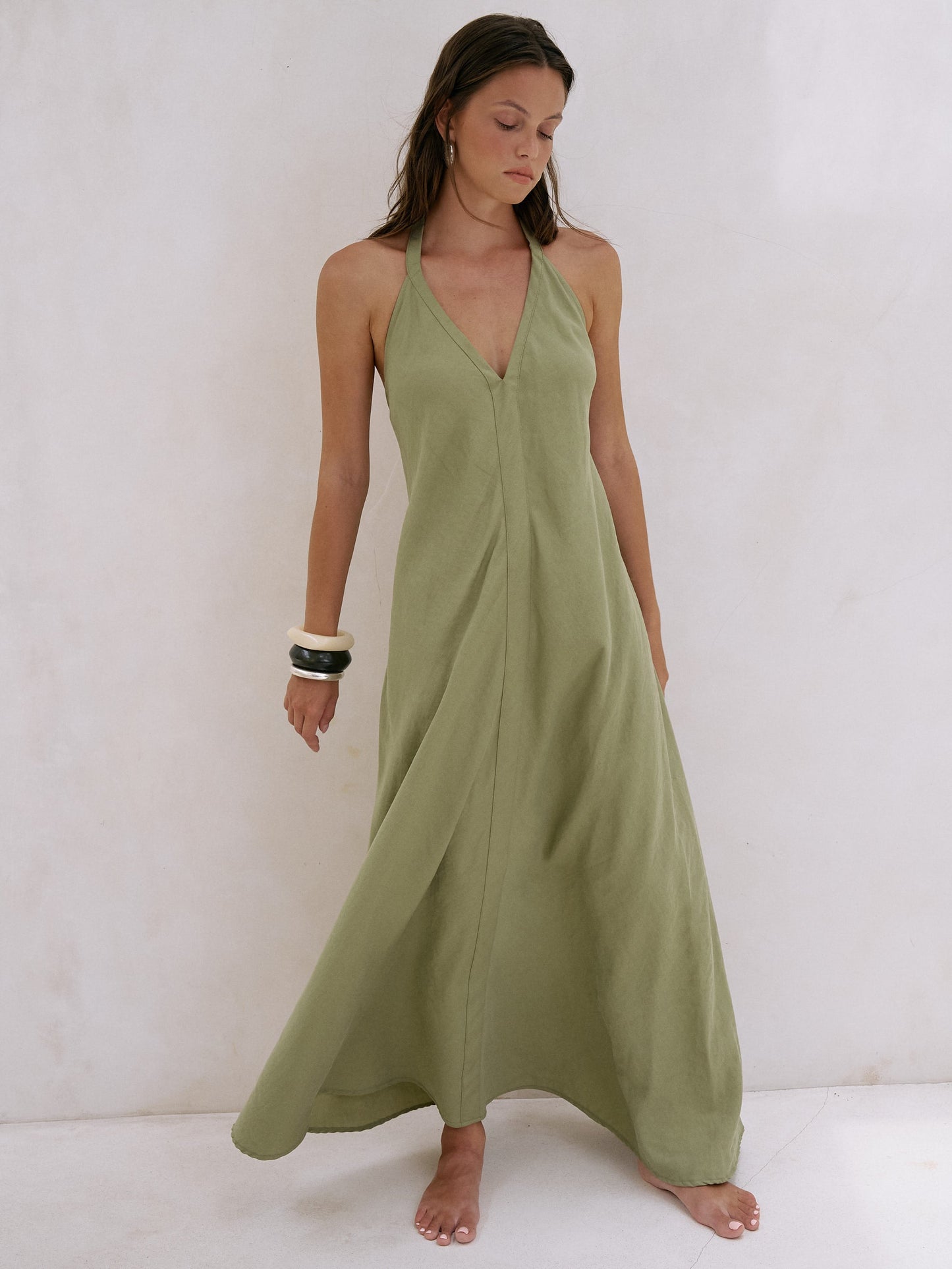Vestido largo Zoe - Verde caqui